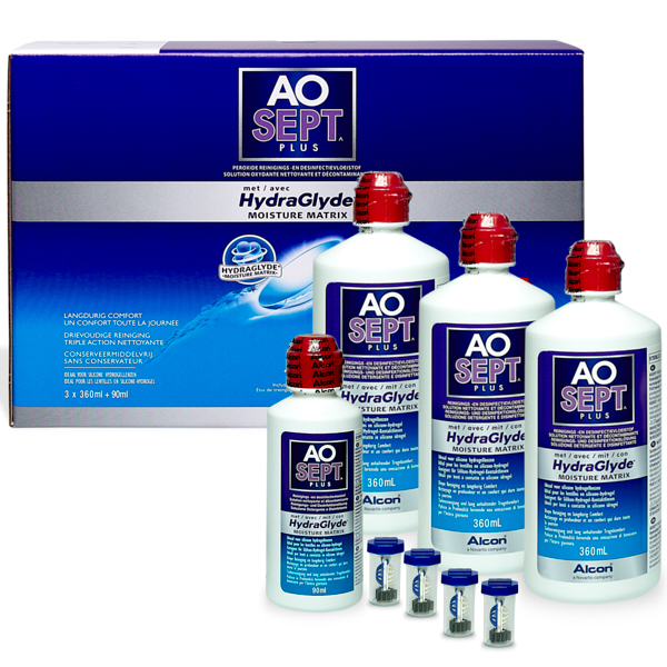 Aosept Plus HydraGlyde 3x360ml + 90ml Pflegemittel
